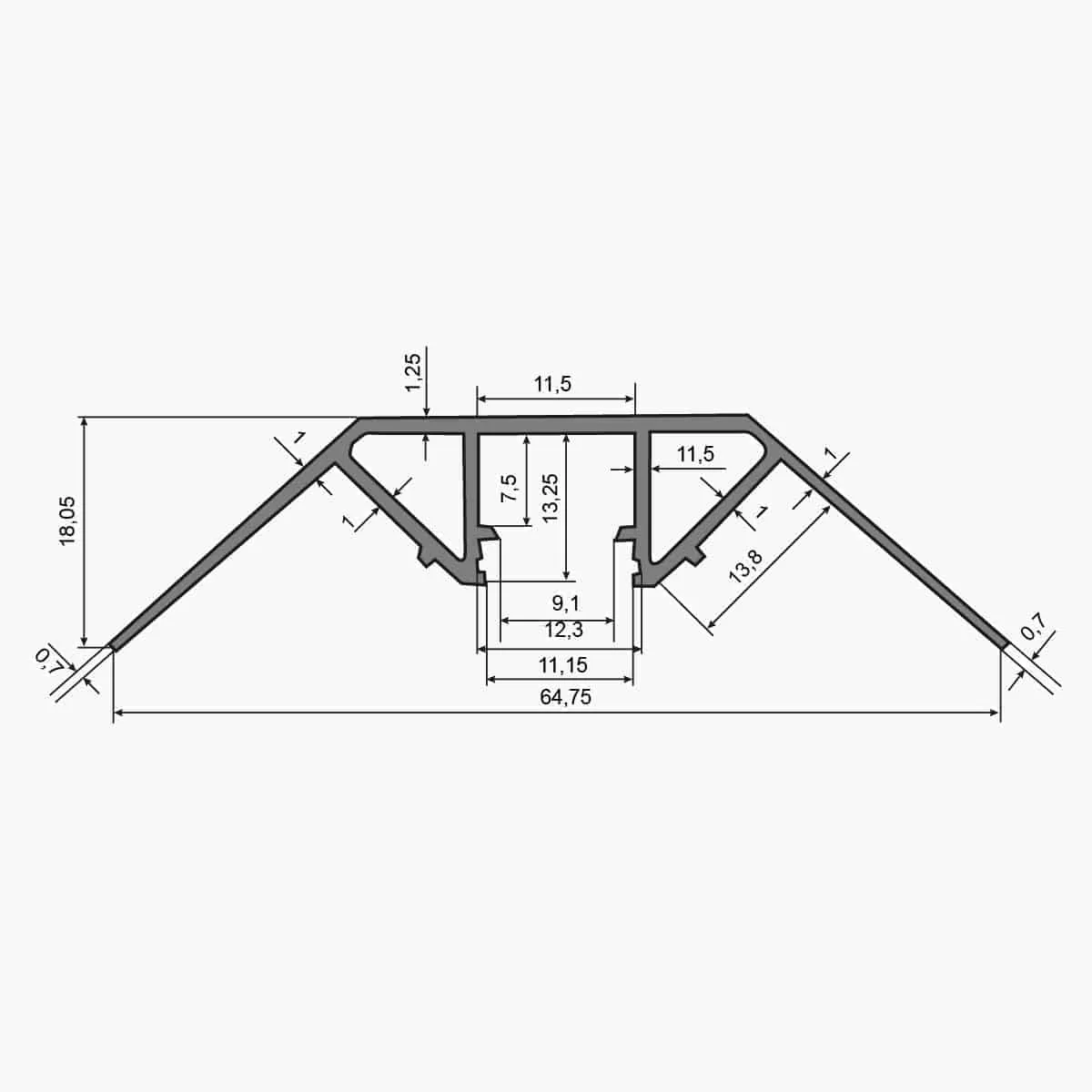 profile-led-ba13-angle-a139-dimensions 3